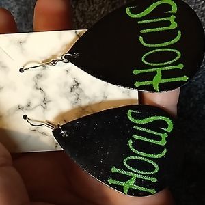 Faux Leather Grinch Hocus Christmas Earrings 1.5 x 2.5 Black & Green